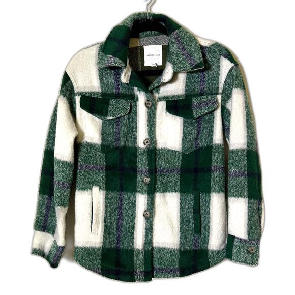 Avec Les Filles Plaid Shacket Women's‎ XS Anthropologie Green oversized - Picture 1 of 9